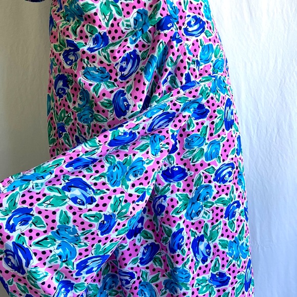 Vintage 1980s Pink Polka Dot Floral Cocktail Dress Sz 10 - Picture 10 of 12